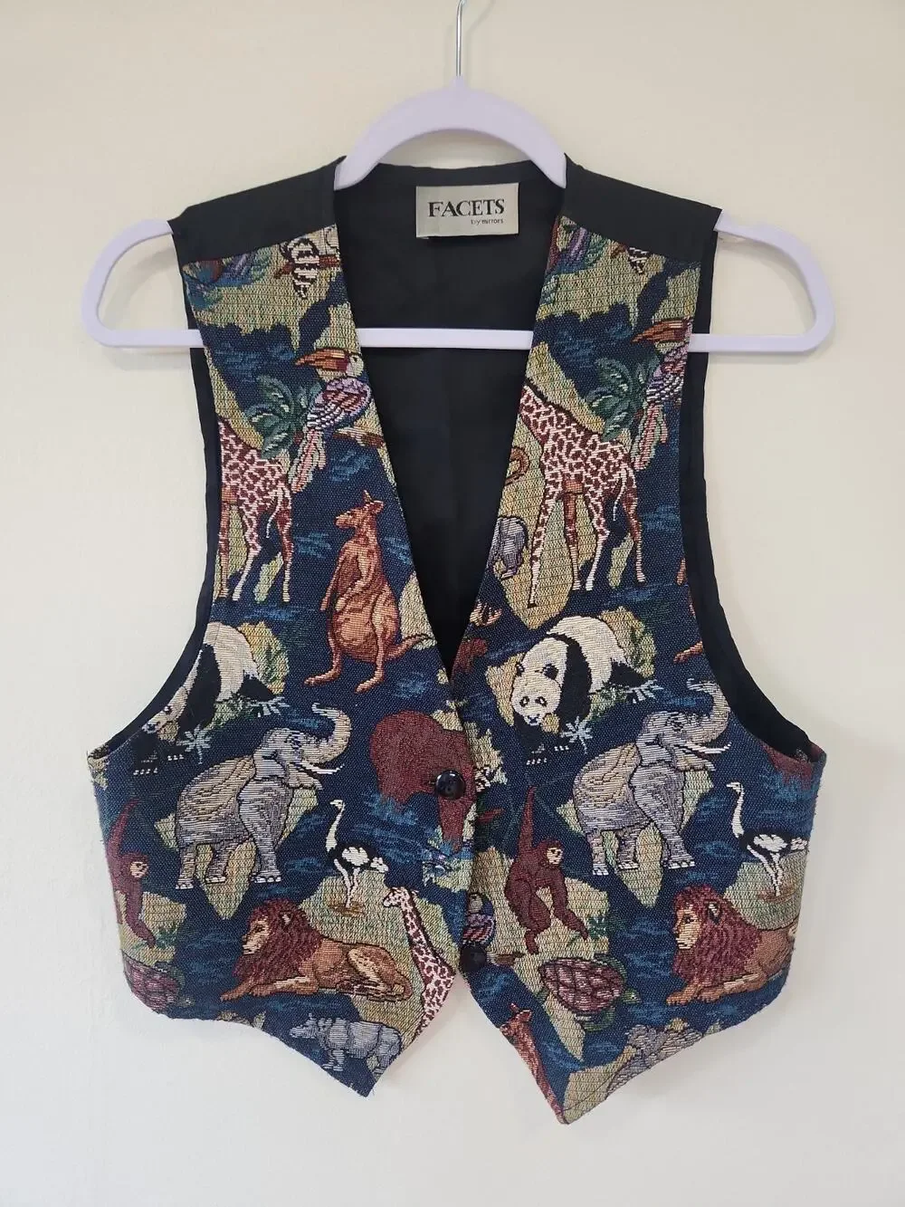 Vintage 90s Safari Embroidered Tapestry Vest Facets by Mirrors Made in USA Sz M